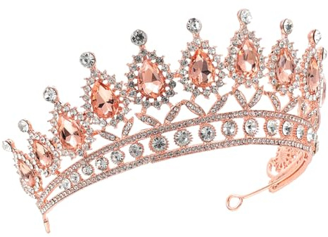 VICASKY Coroncina Nuziale Vintage per Feste Tiara per Sposa e Ragazze Accessorio per Matrimonio e Compleanni Design e Resistente Colore Rosa Oro e