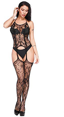 Li Boudoir Dam fisknät linne kroppsstrumpa babydoll bodysuit nattkläder perspektiv underkläder miniklänning en storlek, Svart, en storlek