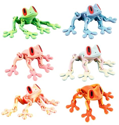 6Pcs 3D Printed Magnetic Frog Fridge Magnets Articulated Magnet Frog Toy with Movable Joints Cute 3D Printed Animals Frogs Decoration for Refrigerator Home Kitchen Office Car Desktop Decor