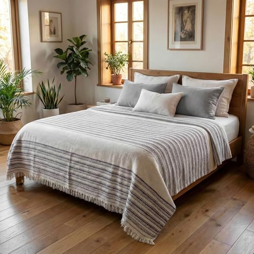 Loomvia Leichte Bettüberwurf & Tagesdecke 240x260 cm, 215 GSM, seidig weich Sommerdecke, Überwurf für Bett & Sofa, aus Baumwolle & Bambusviskose - Pflegeinfos unter Info zu diesem Artikel - Grau
