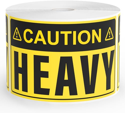 Meitaat 500 Pcs Caution Heavy Stickers 5” × 3” Packing Warning Labels for Shipping Moving Boxes Waterproof Self Adhesive Caution Stickers for Warehouse Business Handling Delivery Logistics Safety