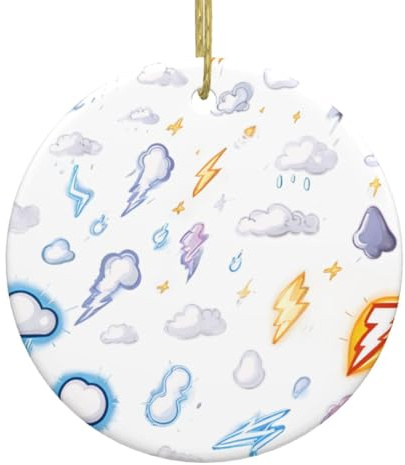 DDCXZPP Ciondolo rotondo in ceramica con stampa di condizioni meteorologiche complesse, 7,4 cm, dotato di una resistente corda metallica dorata per appenderlo facilmente agli alberi di Natale