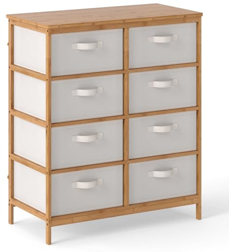 COSTWAY Kommode mit 8 abnehmbaren Stoffschubladen & Bambusrahmen, Schubladenschrank Aufbewahrungsschrank Stoff, Kommodeschrank für Wohnzimmer und Flur 80 x 40 x 94 cm
