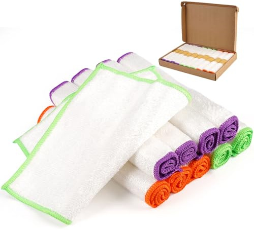 10 Stück Bambus Tücher,23cm×18cm Bambustücher zum Putzen,Hoch Saugfähig,Bambus Putztücher,Reinigung Bambu Tuch Set Putzlappen,für Küche,Bad und Glas,Ölbeständig und Leicht zu Reinigen (Weiß)
