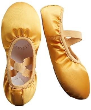Dansskor för flickor och kvinnor, balettskor i satin med spetsar, dansövning, ballerinor, mjuk sula, gymnastik för kvinnor, Gul, 39