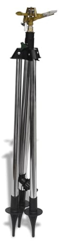 Spruzzatore a impulso per giardino, Sistema di irrigazione con base treppiede in acciaio inox, Copertura 24 m per prato, Spruzzatore in zinco e rame con adattatori tubi per giardino e terrazza