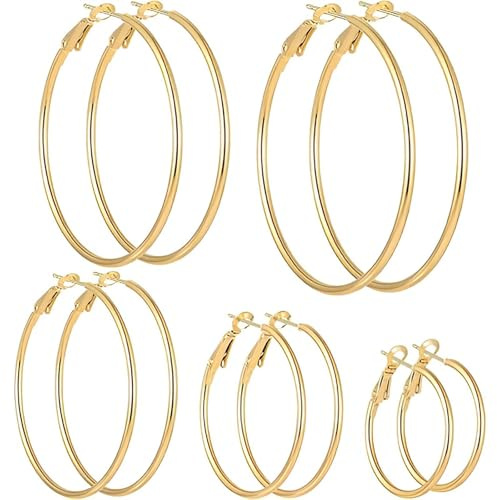 KNUIUYY 5 Paires Boucles d'Oreilles Créoles, Acier Inoxydable Boucles d’Oreilles Femme, Grande Boucle d'oreille Hypoallergéniques, Boucle d Oreille Or 30/40/50/60/70 mm