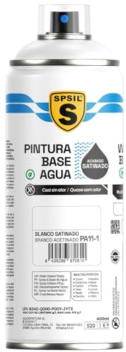 SPSIL Pintura Spray Base Agua Blanco Satinado 400ml - Sin Olor, para Madera, Plástico, Metal y Automóvil - Acabado Profesional, Secado Rápido y Ecológica