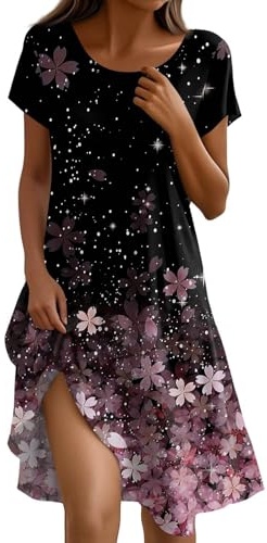 MOKBAY Vestiti Estivi Donna Maniche Corte Girocollo Casual Summer Elegante Abito Estivo Donna Spiaggia Corto Mare Semplice Larghi Boho Dress