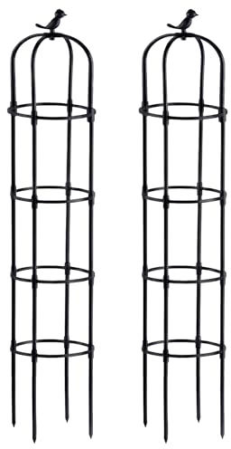 Katomi Set di 2 supporti per tralicci in metallo, 190 cm, 11 mm, per pomodori e rose rampicanti, 5 livelli, antiruggine (rivestito in plastica), traliccio con decorazione per uccelli per aiuole