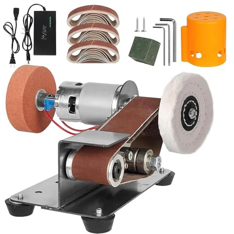 Lijadora De Banda Eléctrica,Afilador De Cuchillos,Lijadora Pequeña, Máquina De Pulir Y Lijar De Banda Multifunción Para Metal Y Carpintería,7 Velocidades Ajustables y 30 Cintas De 330x30mm (A)