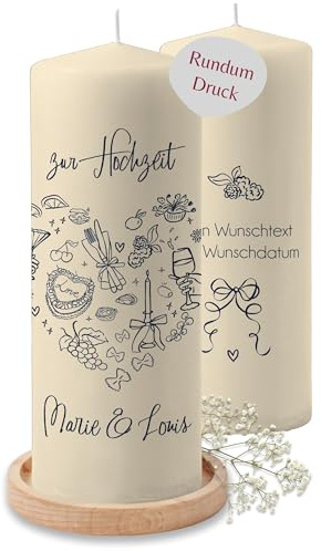 Kerze - Hochzeit - Whimsical Wedding mit Namen und Wunschtext - Hochzeitsgeschenke für Brautpaar - 230/78 mm - Elfenbein