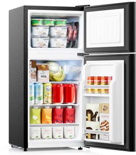 KOMORE Small Fridge Freezers Freestanding 51L, 7‑Stage Thermostat LED Light