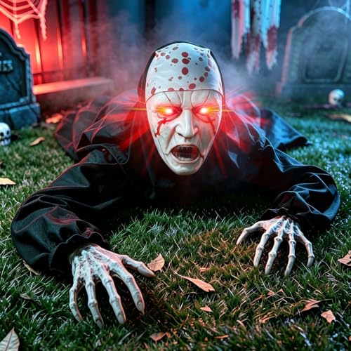 Halloween Deko Outdoor, 150 * 130cm Horror Liegender Zombie Helloween Deko | Halloween Türdeko Innen, Halloweendeko Haustür Hexe Gespenster Totenkopf Ghosts Leuchtaugen für Draußen Garten