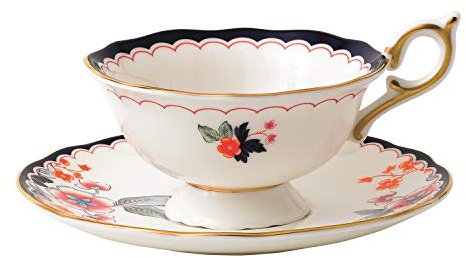 Wedgwood Wonderlust Teetasse und Untertasse, Jasminblüte, 2-teiliges Set, Crimson Orient