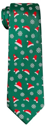 Retreez Corbata de Navidad microfibra de Patrón de Gorro de papa noel y copos de nieve de Navidad para niño 8-10 años - Verde