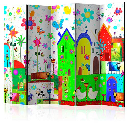 decomonkey Paravent Raumteiler Innen Zeichnung 225x172 cm 5 Teilig Einseitig Room Divider Wall Raumteiler Stehend Trennwand Sichtschutz Spanische Wand Sichtschutzwand Wohnzimmer Holz Kinderwelt
