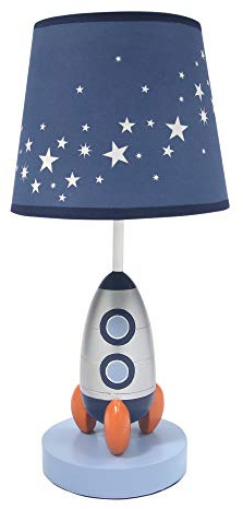 Lambs & Ivy Milky Way Blue/Silver Rocket Ship Nursery Lamp with Shade & Bulb