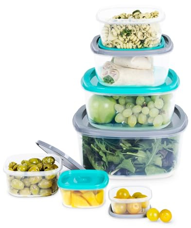 FiNeWaY 7pc Nesting Stackable Food Storage Containers Box With Airtight Lids BPA Free Lunch Snack Meal Boxes Kitchen Reusable Organiser Portion Control
