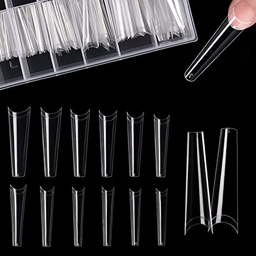 120 Pièces Extra Long Faux Ongles en Acrylique Transparent Demi-Couverture pour Salon d'Ongle DIY Art d'Ongle, 12 Tailles