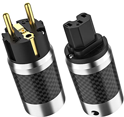 Tertullus 1 Pair High End Schukostecker + Kaltgeräte Messing Vergoldete Kohlenstofffasern für DiY Netzkabel (Vergoldete,E860)