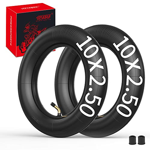 RUTU 10 x 2,50 Schläuche – 10 Scooter Tube Set kompatibel mit Elektrorollern Smart Self-Balance Scootern und Boards – Butylkautschukschläuche mit TR87 gebogenem Luftventil und 4 Staubkappen – 2 Stück