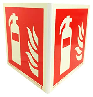 notlok Safety Work 3D señal extintor | extra fotoluminiscente, señal nariz extintor a dos caras, señal ángulo protección contra incendios | señal según ISO7010 | ángulo ajustable, 15x15cm