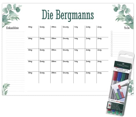 Primus Print - Wunsch Kalender - personalisierter Wandkalender - Abwaschbarer Familienplaner aus Acryl (Eukalyptus)