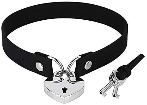 Dishowme Padlock Choker Collar Necklace Leather Heart Necklace with Lock Key Punk Cat Kitty Lolita Chain Jewelry for Women Girls (Black)