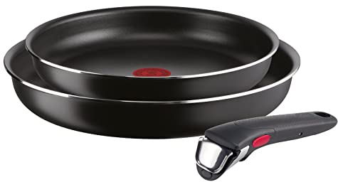 Lagostina Ingenio Essential Plus Set di Pentole e Padelle Antiaderenti in Alluminio per Gas e Forno, 3 Pezzi, Padelle Ø 24 e 28 cm e Manico Removibile