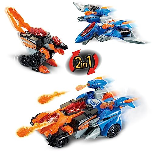 Vtech Switch and Go Dinos Spinosaurus und Pterodaktylus – Dino-Auto-Transformer – 2-in-1 Spielzeug mit Dinostimme, Geräusch- und Lichteffekten – Für Kinder von 3-8 Jahren