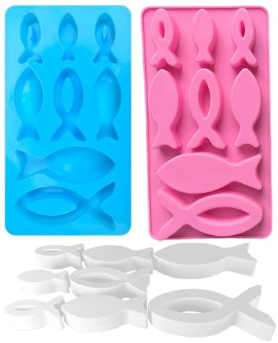 2PCS Silikonform Fisch Silikonformen Gießformen für Kommunion, Epoxidharz Formen, 16 Gitter Silikonformen für Seife, Kuchen Deko, Junge Mädchen Deko Taufe Kommunion Konfirmation Deko
