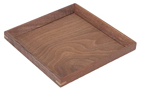 Plateau de Service en Bois, 20 x 20 cm Marron Rectangulaire Déjeuner Plateaux de Vaisselle, Plateau Carré Noyer Décoration en Bois Fruits Thé Café Assiette pour Restaurant Maison Bar (20 x 20 cm)