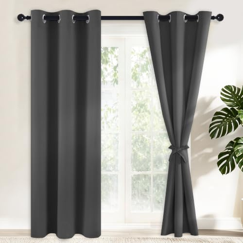 Hiasan mörkläggningsgardiner gardiner med öljetter, mörkgrå ogenomskinliga gardiner, 2 stycken, 117 x 228 cm (bredd x höjd), mjuka skjutgardiner för sovrum, vardagsrum etc.