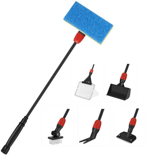 hygger Multi-Use Fish Tank Cleaner, 6 in 1 Aquarium Cleaning Tools Kit with 17.7 Inches Long Handle Algae Scraper Sponge Scrubber Firm Scrub Brush Fish Net Gravel Rake for Acrylic & Glass Tank