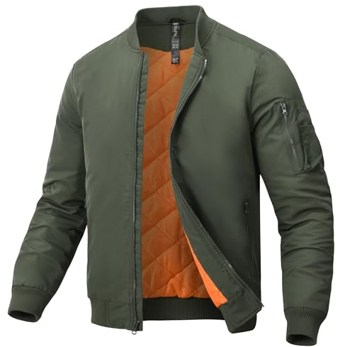 MoFiz Bomberjacke Herren Warm Gefüttert Winterjacke Übergangsjacke US Fliegerjacke Militär Bomber Stehkragen mit Ärmeltasche Militärgrün XL