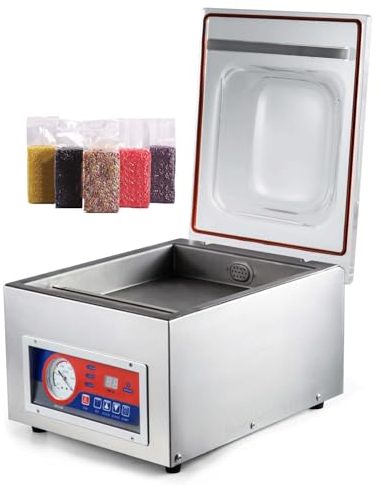 McbeAn Vacuum Sealing Packing Machine,Commercial Digital Vacuum Sealer, Heat Sealing Time Adjustable, Seal Size 255×8mm, Table Top Food Sealing Packing Machine, for Food Saver, Home, Commercial Using