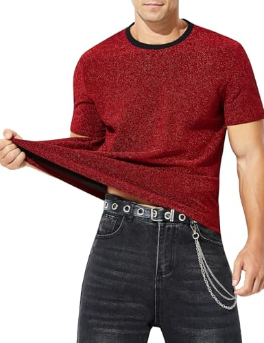 Mauro Kane glitter skjorta herr paljetter topp herr rave party outfit, A4-röd, XL