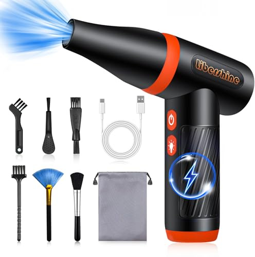 Hossom Elettrico Rimuovi Polvere Aria Compressa Senza Fili, 130000 giri/min Soffiatore Aria Compressa con Illuminazione Ausiliaria, Regolazione a 3 Velocità per Laptop, Tastiera, Auto