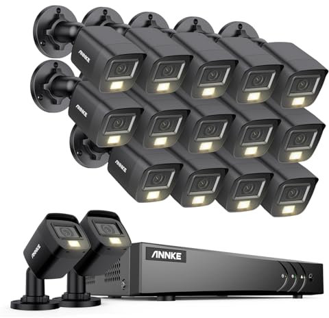 ANNKE 3K Lite Wired Security Camera System with Mic/Audio, H.265+ Surveillance 16CH DVR with AI Human/Vehicle Detection, 16 x IP67 CCTV 3K 5MP Camera with Smart Dual Light, Color Night Vision, No HDD
