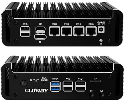 Glovary Mini Firewall PC N150 4 Core (Meglio di N100), 4 x i226V 2.5GbE LAN OPNsense Hardware, Barebone NO RAM NO SSD, Fanless Micro Appliance, AES-NI, 2 xM.2 NVMe Slot, 2 xSATA3.0, USB-C