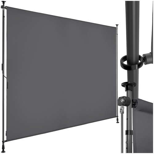 tectake® Klemmmarkise, Sichtschutz Markise Balkon ohne Bohren, Senkrechtmarkise mit Teleskopstange zum Klemmen, Windschutz, Sichtschutz, Sonnenschutz - dunkelgrau, 200 x 310 cm