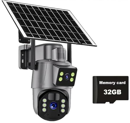 BINGNU Caméras de sécurité, Caméra de Surveillance extérieure sans Fil 4G/WiFi 6 MP avec Panneau Solaire et Double Objectif PTZ IP pour la Maison(WiFi Cam Add 32G)