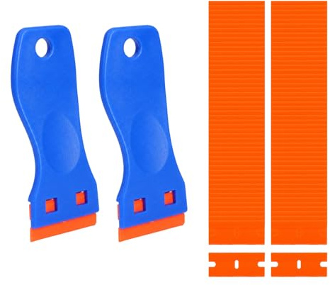 Grattoir Plastique, 2 Pcs Mini Grattoir en Plastique avec 100 Lames de Rechange, Grattoir Vitre, pour Enlever Autocollants, Colle, Étiquettes sur Verre, Fenêtre, Voiture – Outil Sûr