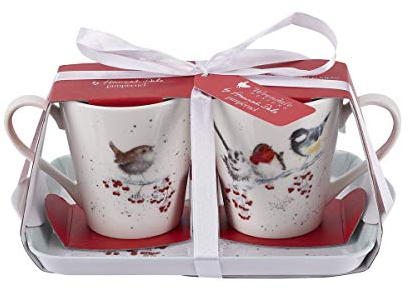 Portmeirion Home & Gifts Melamine X0011658930 Wrendale Christmas Birds Mug & Tray Set (2 Mugs), 180 milliliters
