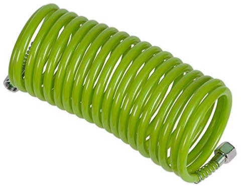 Sealey SA335G - Tubo per aria a spirale, in polietilene, 5 m x Ø5 mm, con raccordi BSP da 1/4, colore: Verde