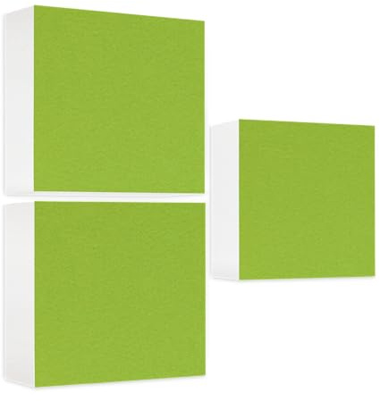 platino24 Schallabsorber 3 Regal-Einsätze passend für IKEA Kallax & Expedit I 3 Elemente 33 x 33 x 10 cm I Basotect ® G+ Akustikpaneel I Schalldämmung Wand & Regal I Hellgrün