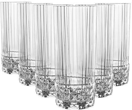 Bormioli Rocco America '20s Highball Glasses - Vintage Art Deco Cocktail Tumblers - 400ml - Clear - Pack of 12