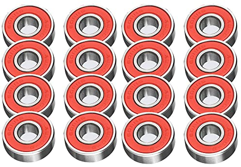 16x 608RS rote Skate- und Skateboard-Radlager aus Metall – ABEC 9-Bewertung – ideal für Geschwindigkeit – Skateboards, Inline-Skates, Roller, Longboard-Räder