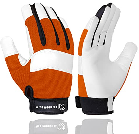 WESTWOOD FOX Guantes de trabajo de jardinería a prueba de espinas de jardín, flexibles y resistentes, de cuero, para mecánicos, de utilidad, transpirables, para el trabajo, hombres y mujeres